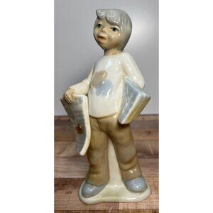 Vintage Tengra Spain Ceramic Boy Figurine Holding Books & Scroll